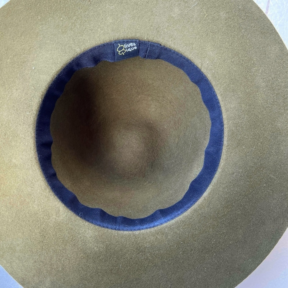 Live & Ique Elegant Olive Green 100% Wool Wide Brim Hat - Picture 5 of 6